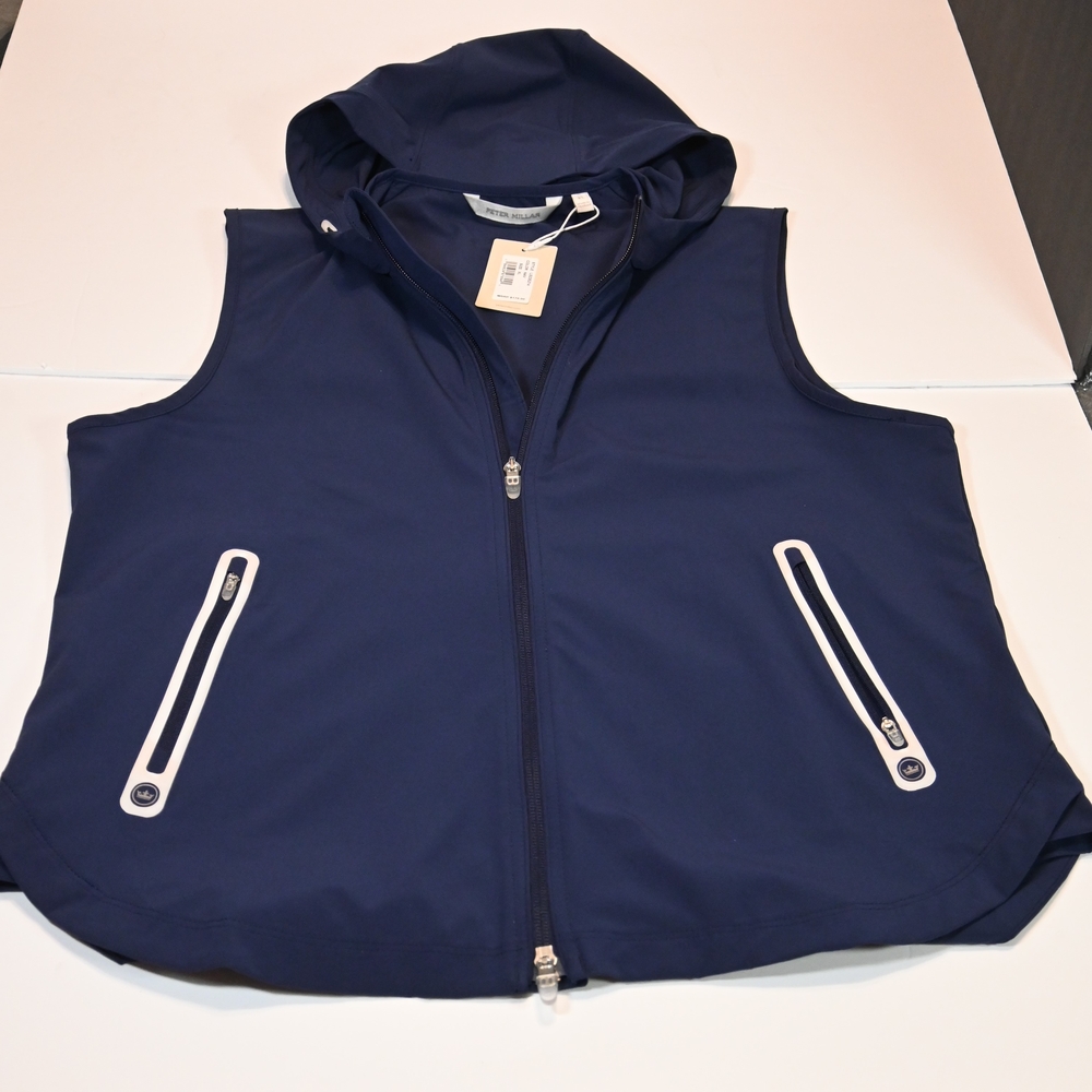 PETER MILLAR Womens XL Navy Hooded Vest with Zipper Pockets